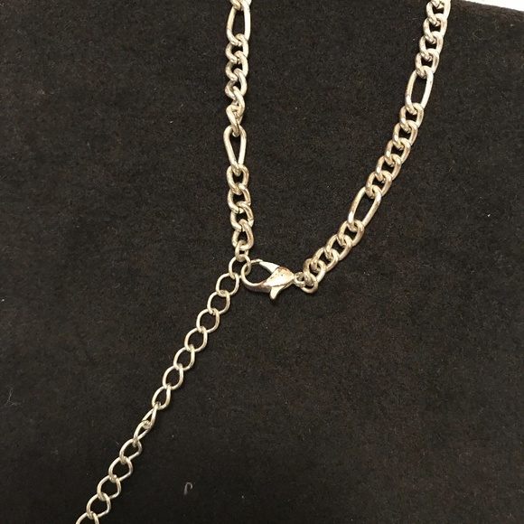 Long Length Silver Tone and Blue Stone Necklace - statement piece - Picture 4 of 7